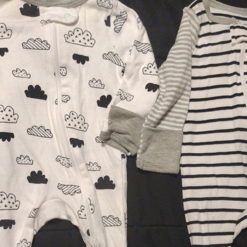 Cloud Island White and Black Footies One Pieces With Hand Mitts​​ - Picture 2 of 5